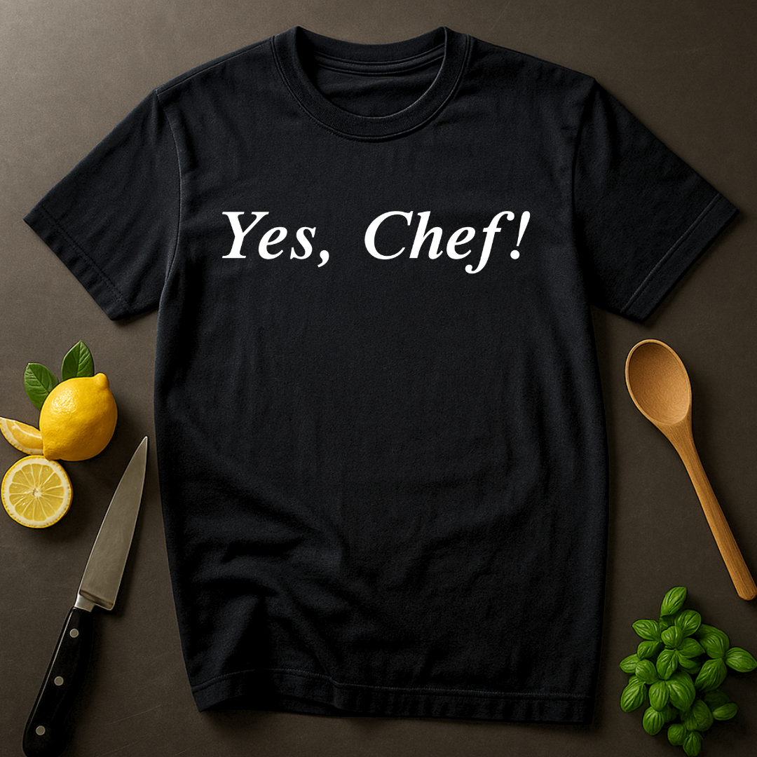Yes Chef Serif B&W T-shirt